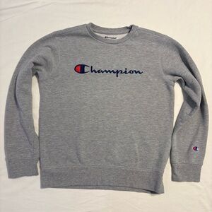 Champion Gray Crewneck Sweatshirt with Navy & Red Logo